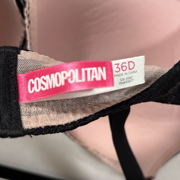 Cosmopolitan Ego Elevator Underwire Padded Bra Size 36D Black Lace Over Pink - Picture 4 of 6